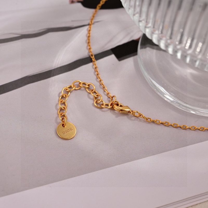 Dior Petit CD Lucky Charms necklace gold-tone metal with clear crystals white faux pearl 42cm with 5cm extender