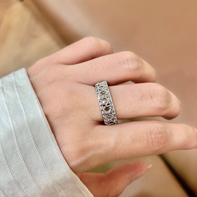 Dior CD Cannage Open Ring ring silver-toned metal with antiqued dark detailing adjustable open band