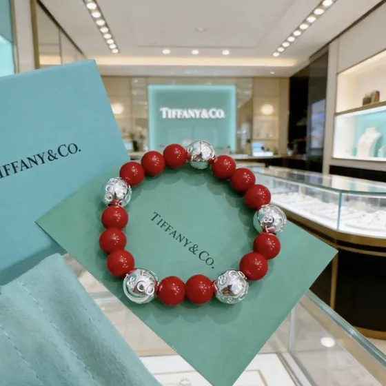 Tiffany Co Return to Tiffany Bead Bracelet bracelet Sterling silver red stone beads 18cm