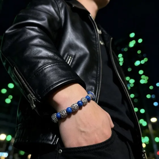 Gucci Anger Forest bracelet Aged silver metal deep blue lapis lazuli stone 18cm