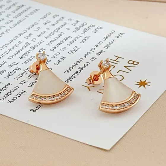 Bvlgari Divas Dream earrings Rose gold metal with white mother-of-pearl and clear diamond accents 1 6cm drop length