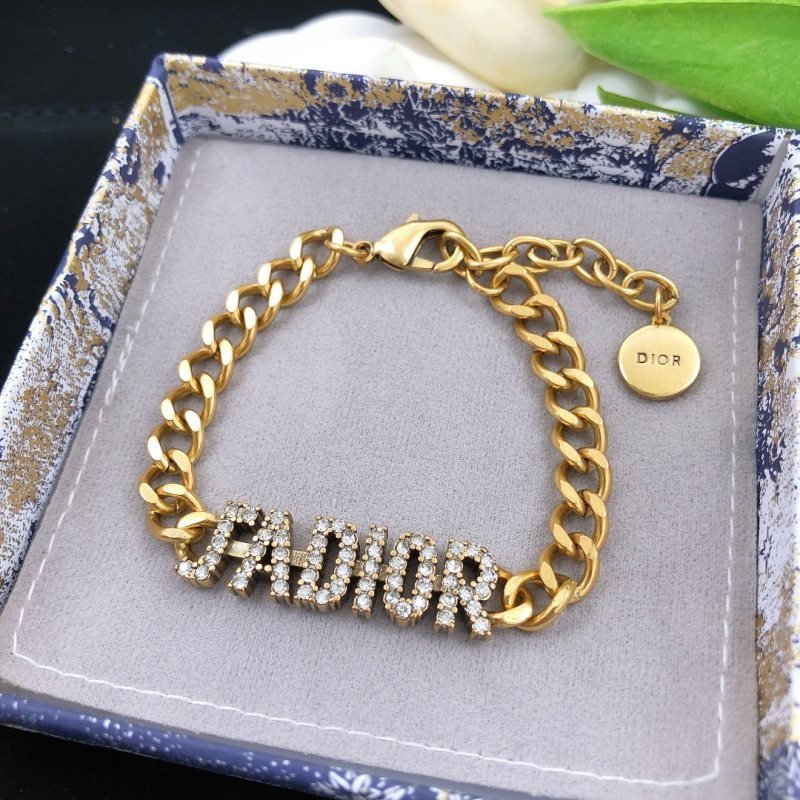 Dior J Adior bracelet gold-tone metal with clear crystal accents 18cm with 5cm extension chain