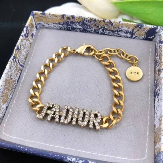 Dior J Adior bracelet gold-tone metal with clear crystal accents 18cm with 5cm extension chain