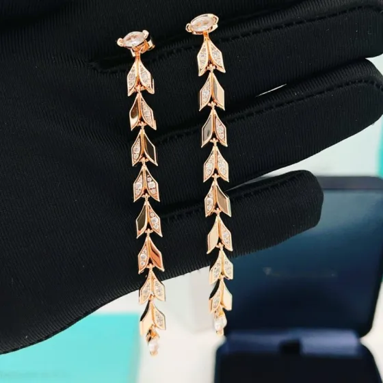 Tiffany Co Victoria Vine Drop Earrings earrings 18k rose gold with clear diamonds 6 5cm length