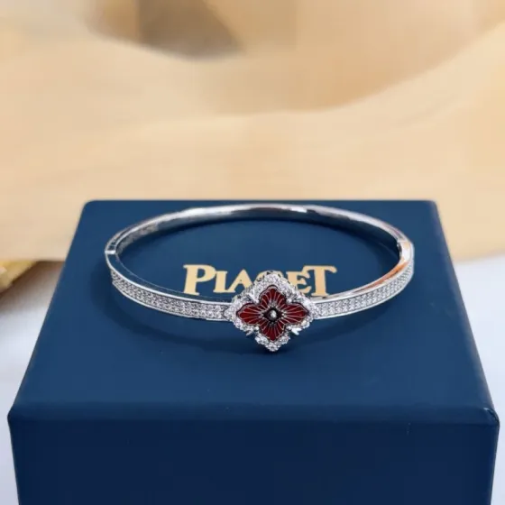 Piaget Rose bracelet silver-toned white gold with clear diamonds and red enamel 17cm