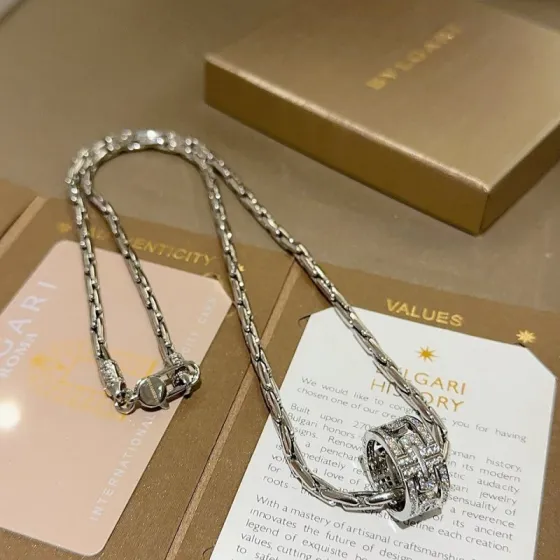 Bvlgari Parentesi necklace silver-toned white gold with pave set clear diamonds 50cm