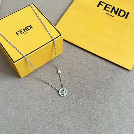 Fendi F is Fendi Crystal Logo Pendant necklace Silver-toned metal with clear crystal pave 42cm