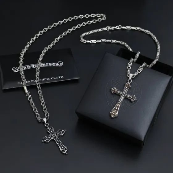 Chrome Hearts Cross Pendant necklace Antique silver-toned metal with dark oxidized detailing no gemstones 60cm