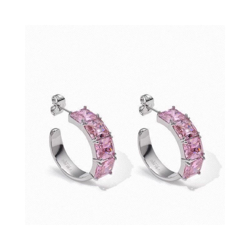 Celine Crystal Hoop Earrings earrings silver-toned metal with pink rectangular crystals 1 5cm diameter