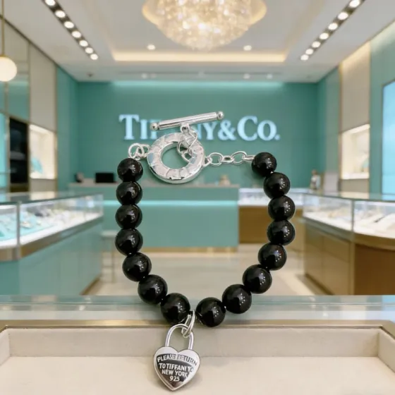 Tiffany Co Return to Tiffany Heart Tag Bead Bracelet bracelet sterling silver black onyx 7 inches