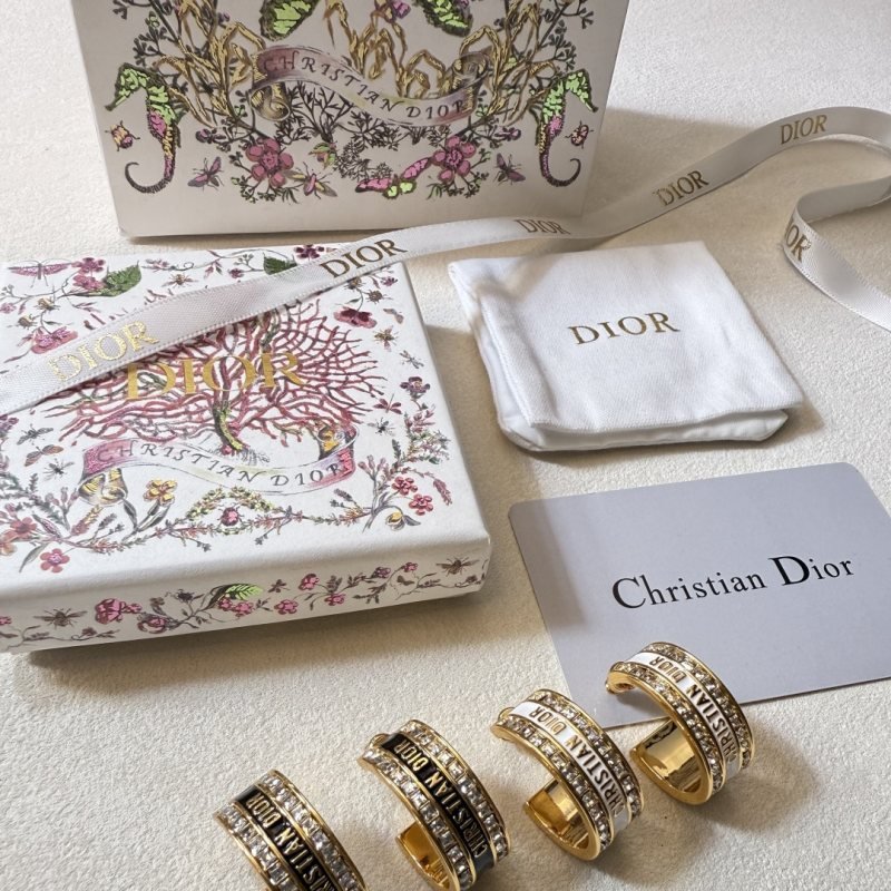 Dior Dior Code earrings gold-tone metal with clear crystal accents available with black or white enamel bands 1 5cm hoop diameter