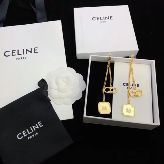 Celine Triomphe 16 Chain Drop Earrings earrings gold-tone metal no gemstones 6cm drop length
