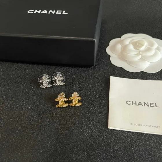 Chanel CC Logo Stud Earrings earrings Gold-tone metal with clear crystal accents silver-tone metal with clear crystal accents 1cm stud diameter