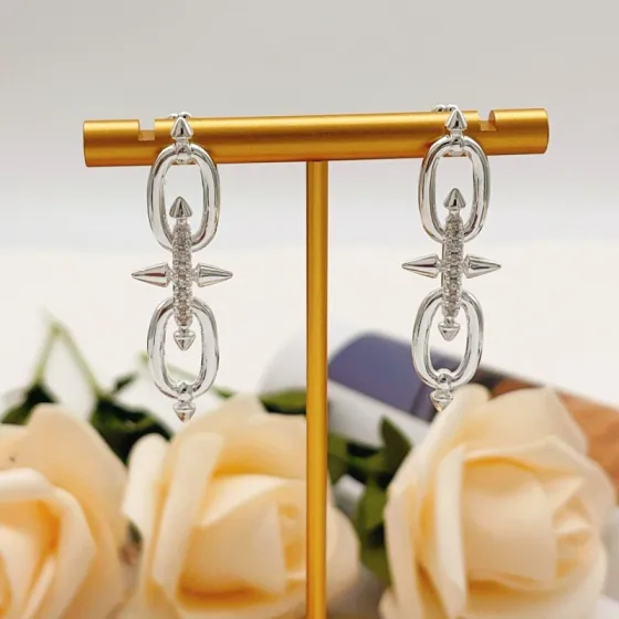 Tiffany Co Titan by Pharrell Williams Double Link Drop Earrings earrings sterling silver with clear diamond pave accents 4 5cm drop length