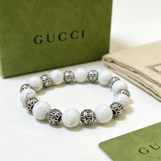 Gucci Anger Forest Beaded Bracelet bracelet Aged silver metal with white howlite stone beads 18cm