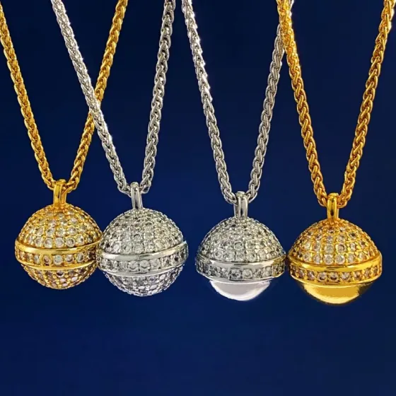 Piaget Possession Sphere Pendant necklace 18k yellow gold with clear pave diamonds 18k white gold with clear pave diamonds 45cm
