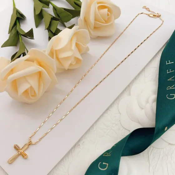 Graff Cross Pendant Necklace necklace Rose gold with clear diamond accents 45cm