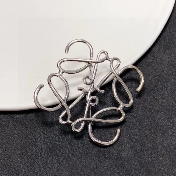 Loewe Anagram brooch silver toned metal no gemstones 6cm width