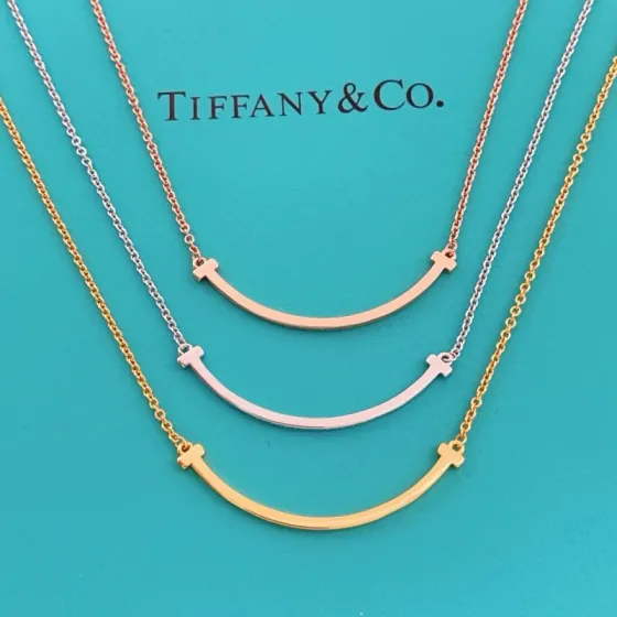 Tiffany Co T Smile necklace Available in 18k yellow gold 18k rose gold and sterling silver no gemstones 45cm