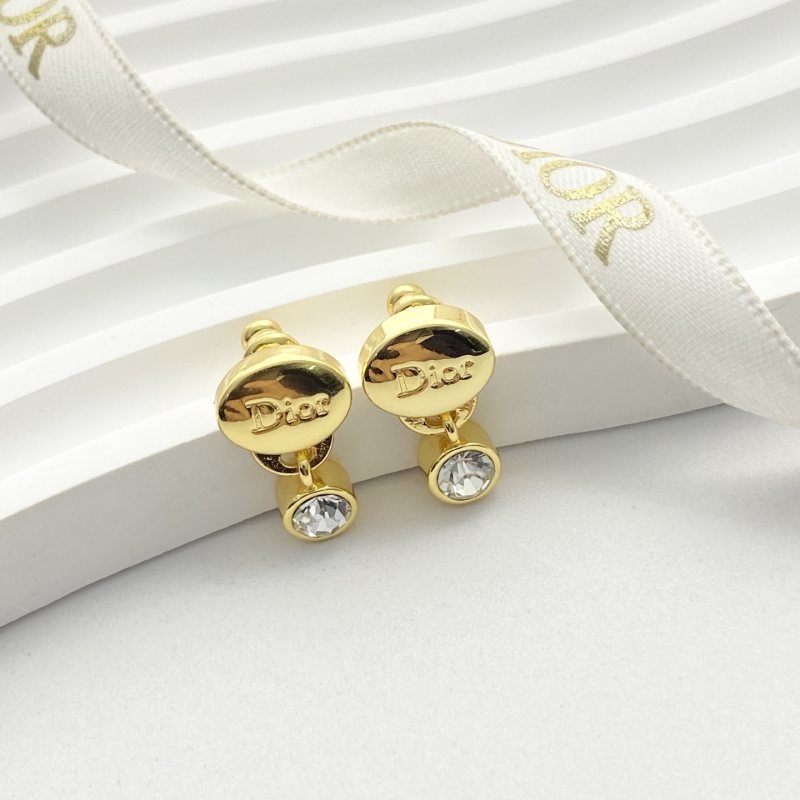 Dior Code E3409 earrings gold-tone metal with clear faceted crystal accents 1 2cm drop length
