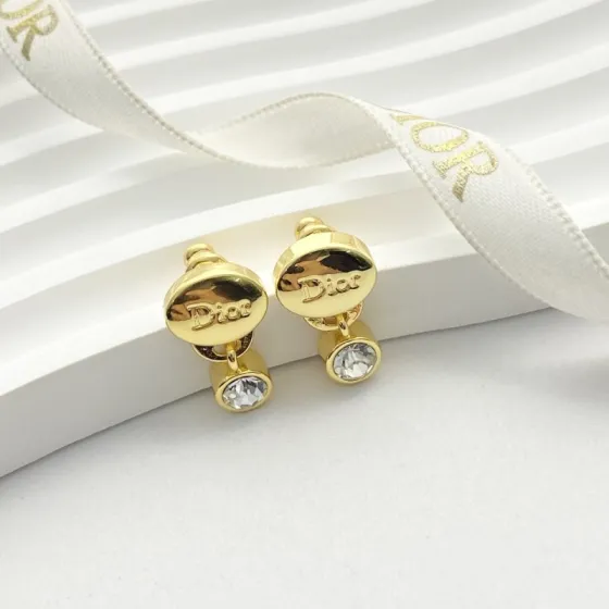 Dior Code E3409 earrings gold-tone metal with clear faceted crystal accents 1 2cm drop length