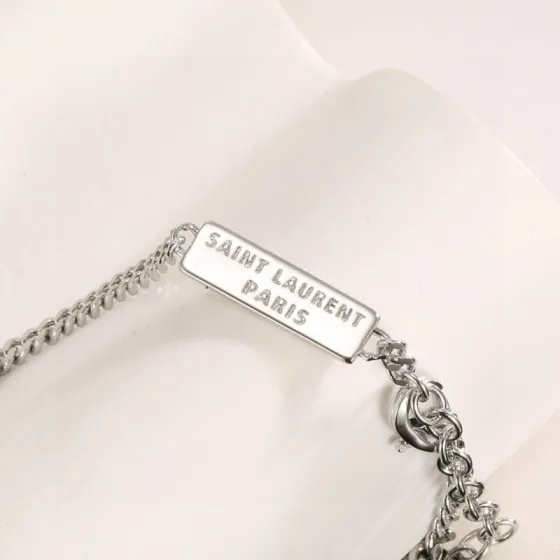 Saint Laurent YSL 1961 Logo Tag Chain Bracelet bracelet silver-tone metal with clear cubic zirconia stones 18cm with 5cm extension