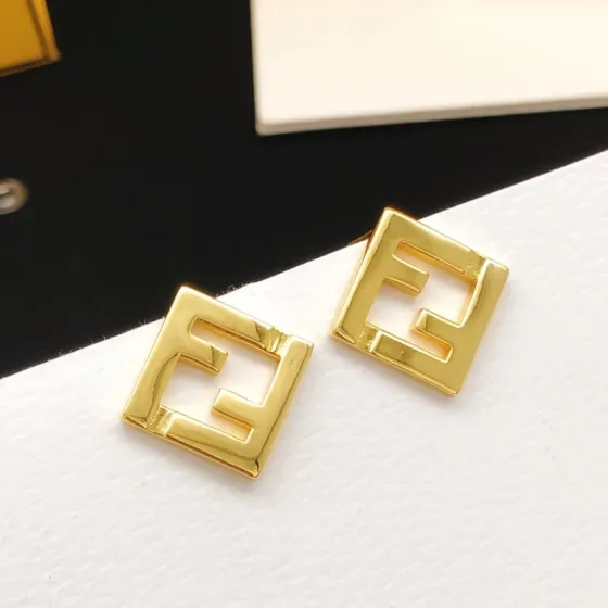 Fendi FF Logo Square Stud Earrings earrings gold-tone metal no accent stones 1 5cm