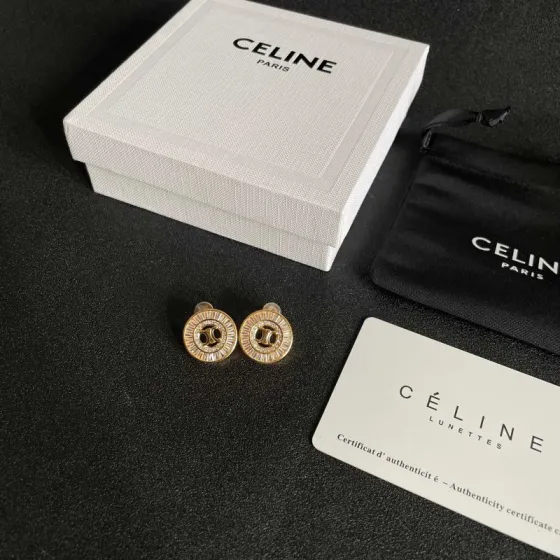 Celine Triomphe Crystal Stud Earrings earrings gold-tone metal with clear baguette-cut crystals 1 5cm diameter