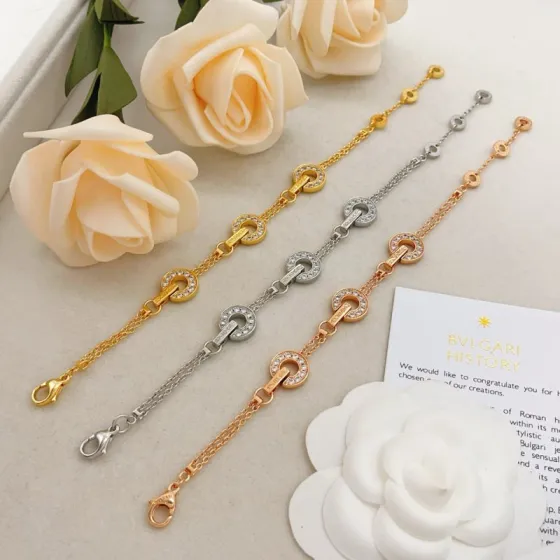 Bvlgari Bvlgari bracelet Yellow Gold White Gold Rose Gold with Clear Pave Stones 18cm
