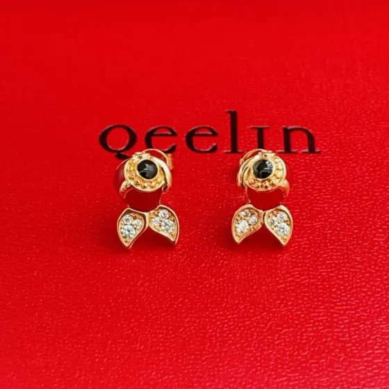 Qeelin Qin Qin Goldfish earrings 18K rose gold red enamel black onyx clear diamond One Size