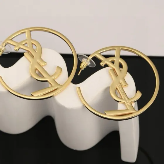 Saint Laurent Cassandre YSL Monogram Open Hoop earrings gold-tone metal 5cm diameter