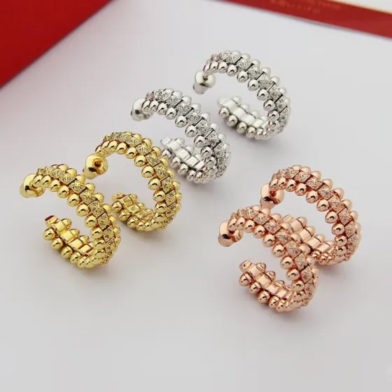 Cartier Clash de Cartier earrings Yellow gold with clear diamonds White gold with clear diamonds Rose gold with clear diamonds 15mm hoop diameter