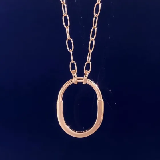 Tiffany Lock Pendant necklace 18k rose gold with pink ruby gemstones 18 inches