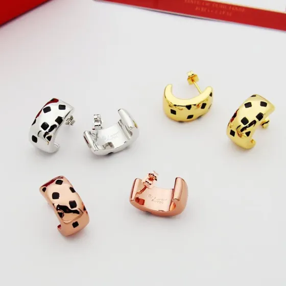 Cartier Panthere de Cartier earrings 18k yellow gold 18k white gold 18k rose gold with black lacquer spots 12mm hoop diameter