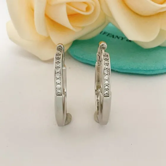 Tiffany Lock Hoop Earrings earrings sterling silver with clear diamond accents 20mm hoop diameter