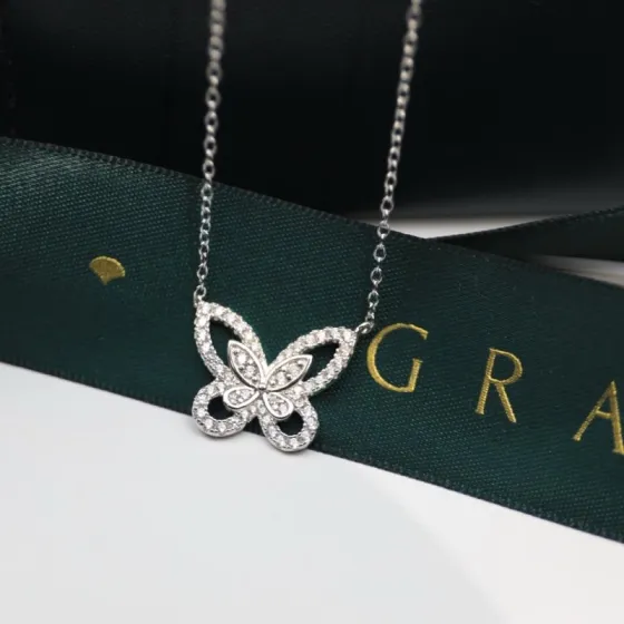 Graff Butterfly Silhouette necklace White gold set with white diamonds 40cm