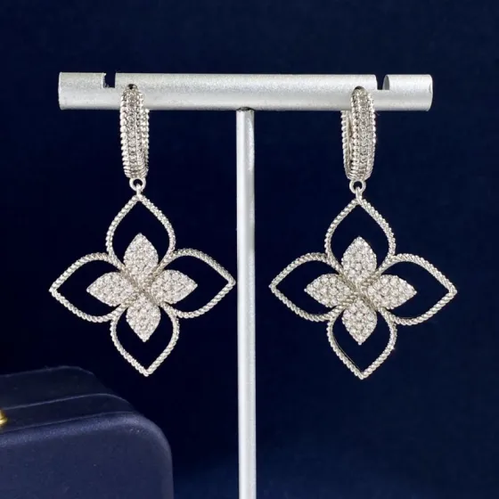 Roberto Coin Skeleton earrings silver-toned metal with clear pave diamonds yellow gold-toned metal with clear pave diamonds 4 5cm drop length