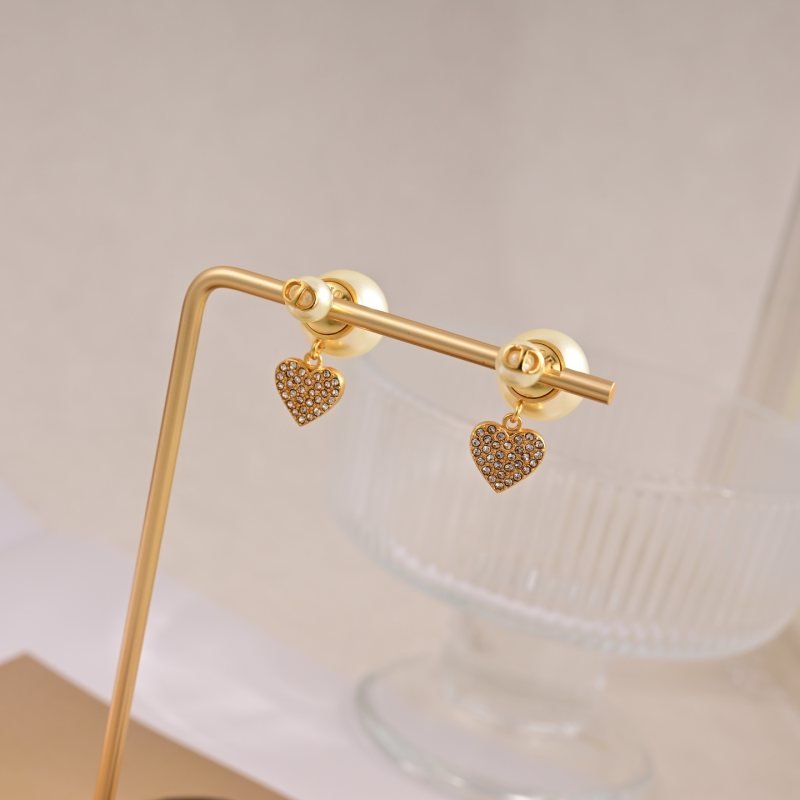 Dior Tribales earrings Gold-tone metal with cream white resin pearls and clear crystal pave heart charms One Size