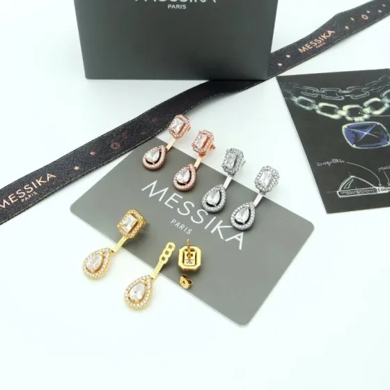 Messika My Twin earrings 18k white gold with clear diamond simulants 2 2cm drop length