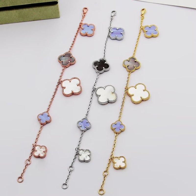 Van Cleef Arpels Magic Alhambra bracelet Silver-toned metal with white mother-of-pearl purple chalcedony and gray mother-of-pearl clover motifs 19cm