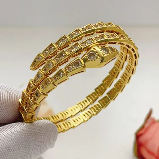 Bvlgari Serpenti Viper bracelet Yellow gold with clear pave diamonds 17cm