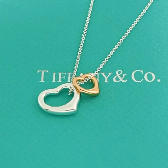 Tiffany Co Open Heart necklace sterling silver and 18k rose gold 16 inches with 2 inch extender
