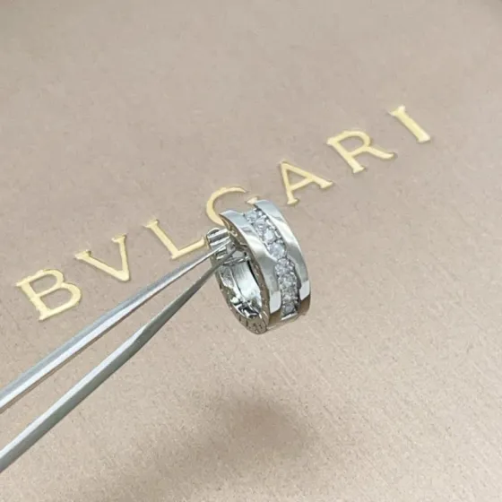 Bvlgari B zero1 earrings silver-toned white gold with clear pave diamonds 10mm outer diameter