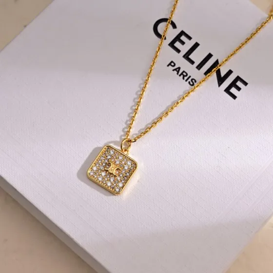 Celine Triomphe Nightfall necklace gold-tone brass with clear crystal accents 45cm with 5cm extender