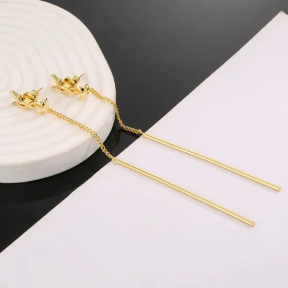 Saint Laurent YSL Monogram Long Bar Drop Earrings earrings Gold-tone metal gold variant Silver-tone metal silver variant no gemstones 7cm total drop length