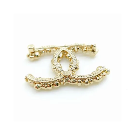 Chanel CC Charms Pearl Crystal Brooch brooch gold tone metal white faux pearl clear crystal 3 5cm width
