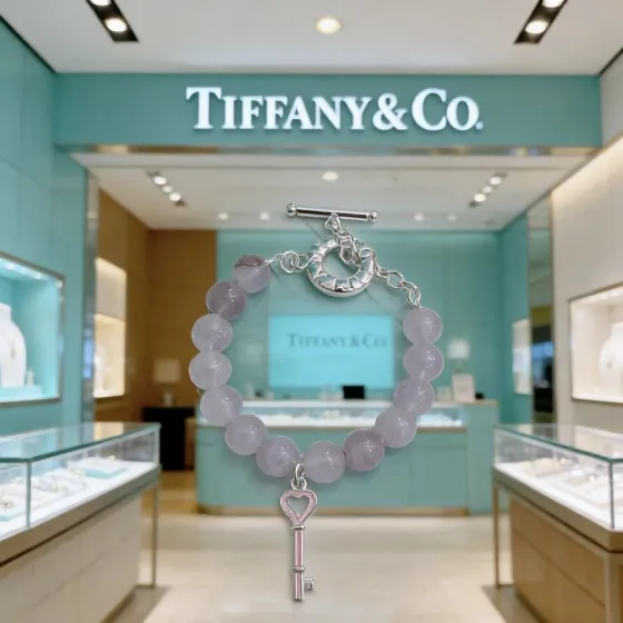 Tiffany Co Tiffany Keys Heart Key Beaded Toggle Bracelet bracelet Sterling silver metal with light lavender amethyst beads 7 inches