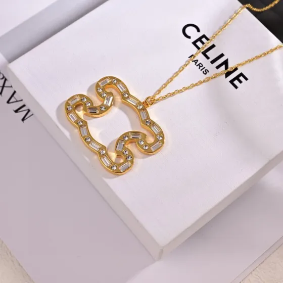 Celine Triomphe Precious Crystal Pendant Necklace necklace Gold-tone metal with clear faceted crystals 45cm