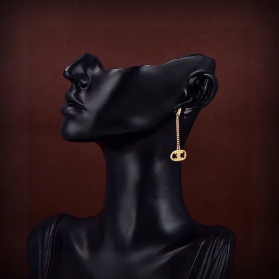 Celine PRECLOUS Triomphe Chain Drop earrings gold-tone metal 3cm drop length