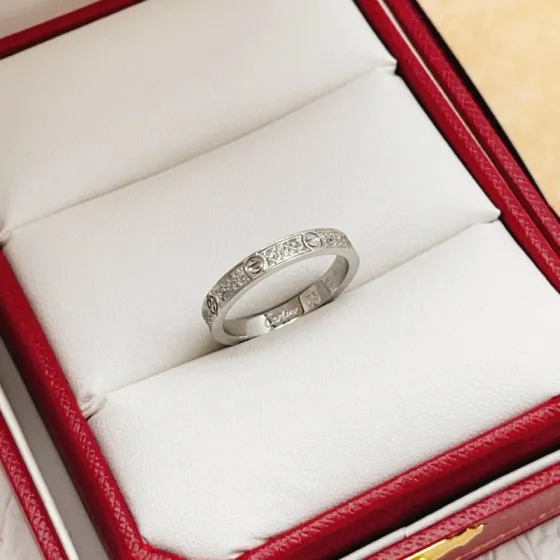 Cartier Love ring 18k white gold with pave diamonds 18k rose gold with pave diamonds No 6